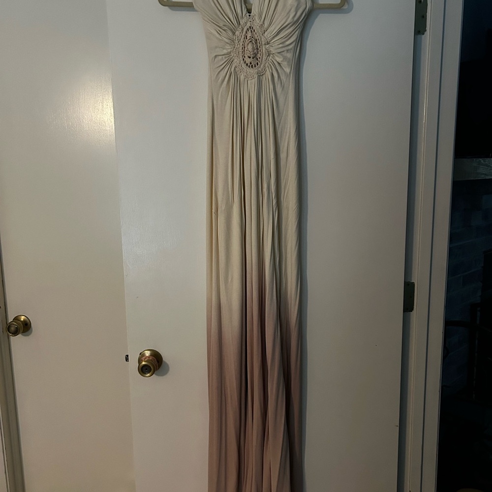 Sky Ivory/Pink Ombré Crochet Halter Maxi Dress